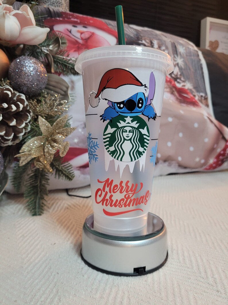 Christmas blue alien 24oz cold cup