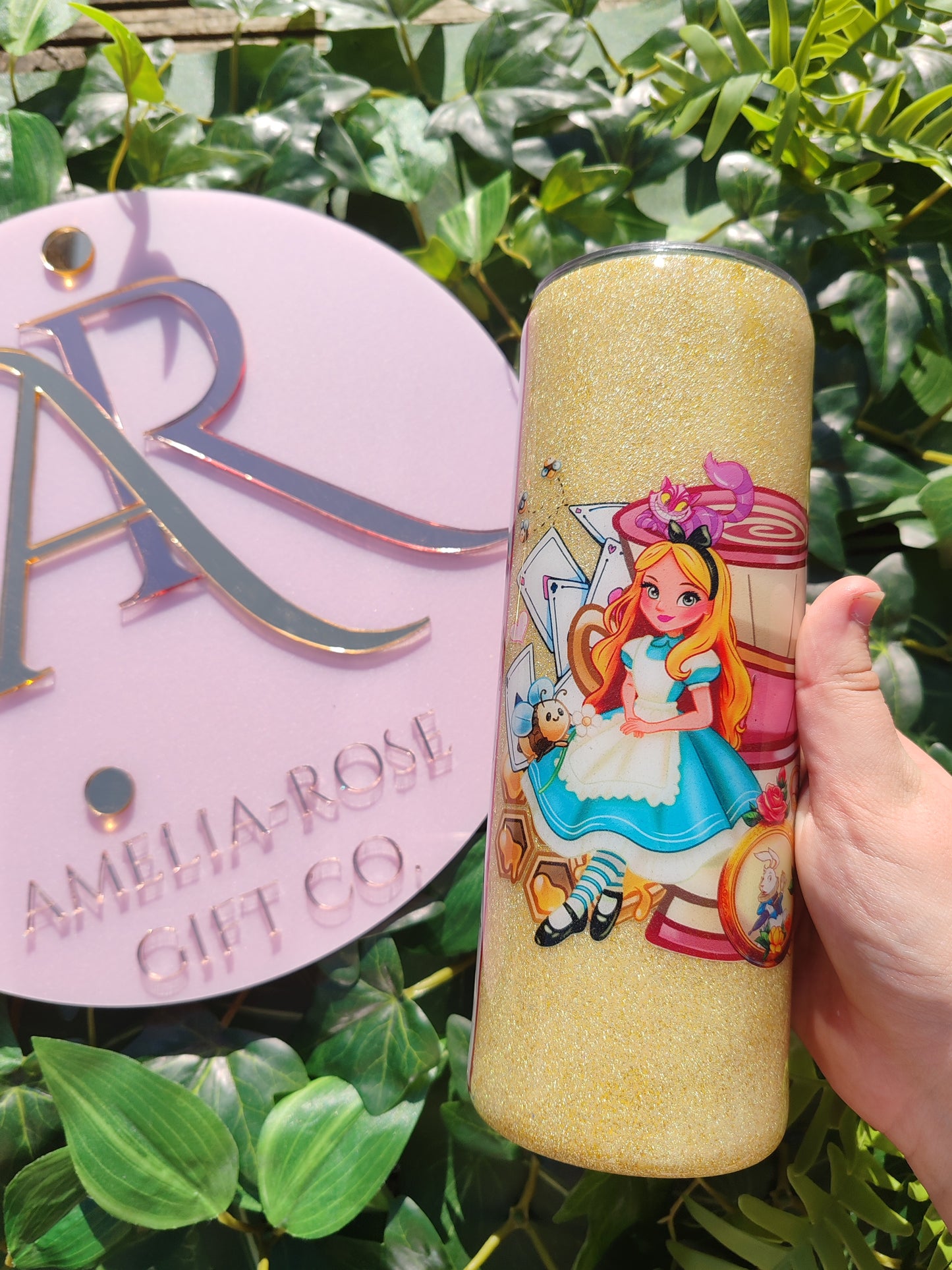 Wonderland 20oz glitter tumbler