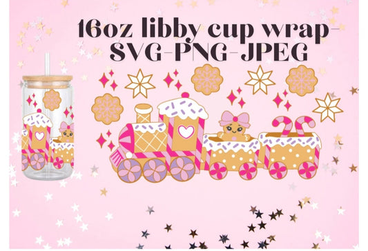 Gingerbread Train 16oz Libby wrap SVG,PNG DIGITAL DESIGN