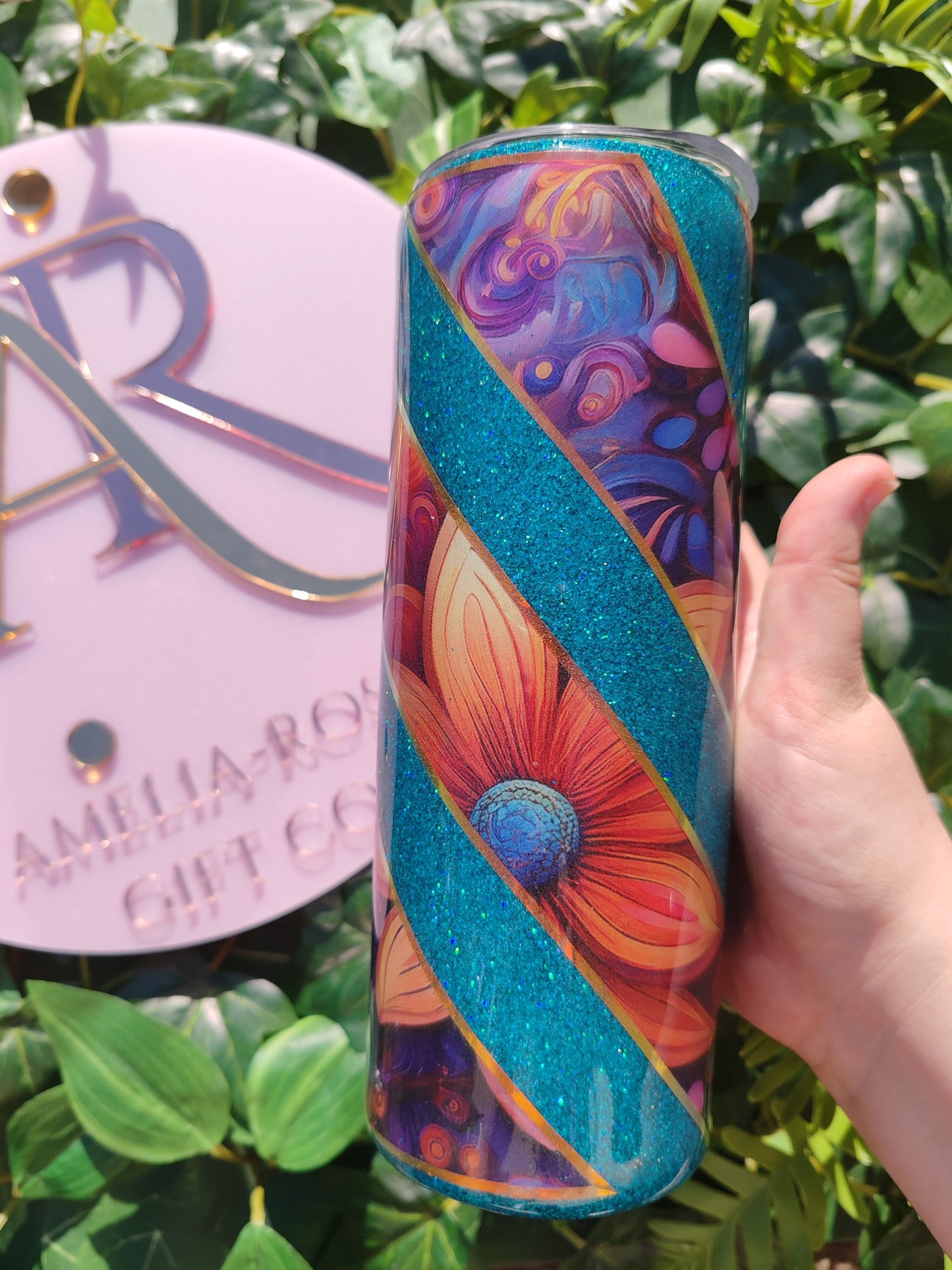 Glitter flowers 20oz tumbler