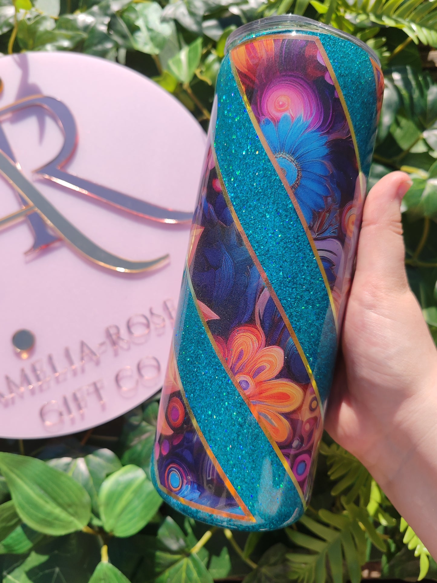 Glitter flowers 20oz tumbler